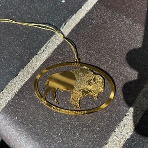 Vintage Clearwater Creek Buffalo Gold Metal Christmas Ornament